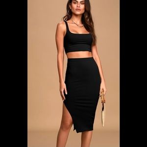 Lulus Set For Life Black Ribbed Bodycon Two-Piece Dress